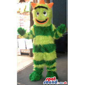 Customizable Hairy Green Stripes Creature Plush Mascot - Custom