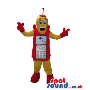 Funny Yellow And Orange Cellphone Character Plush Mascot. -