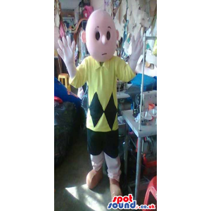 Cartoon Bold Boy Plush Mascot Wearing A Yellow Sweater - Custom