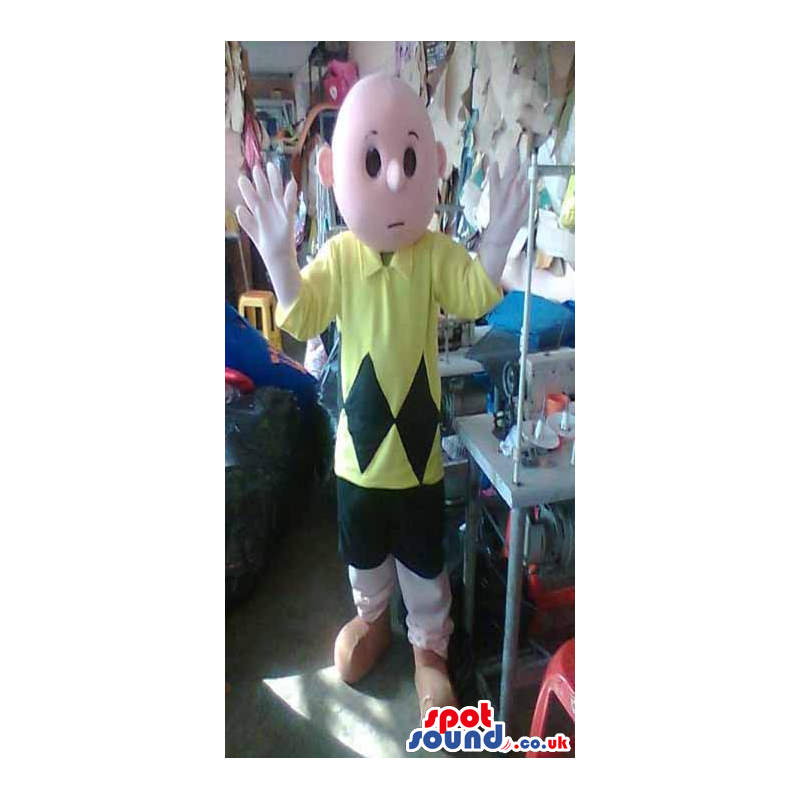 Cartoon Bold Boy Plush Mascot Wearing A Yellow Sweater - Custom