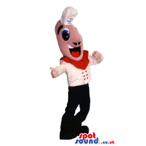 Hilarious Boy Chef Human Mascot With White And Red Garments -