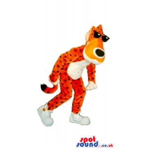 Cartoon Orange Tiger Plush Mascot Wearing Sunglasses And