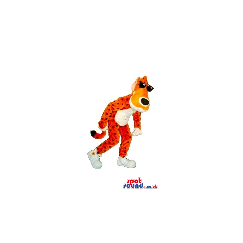 Cartoon Orange Tiger Plush Mascot Wearing Sunglasses And