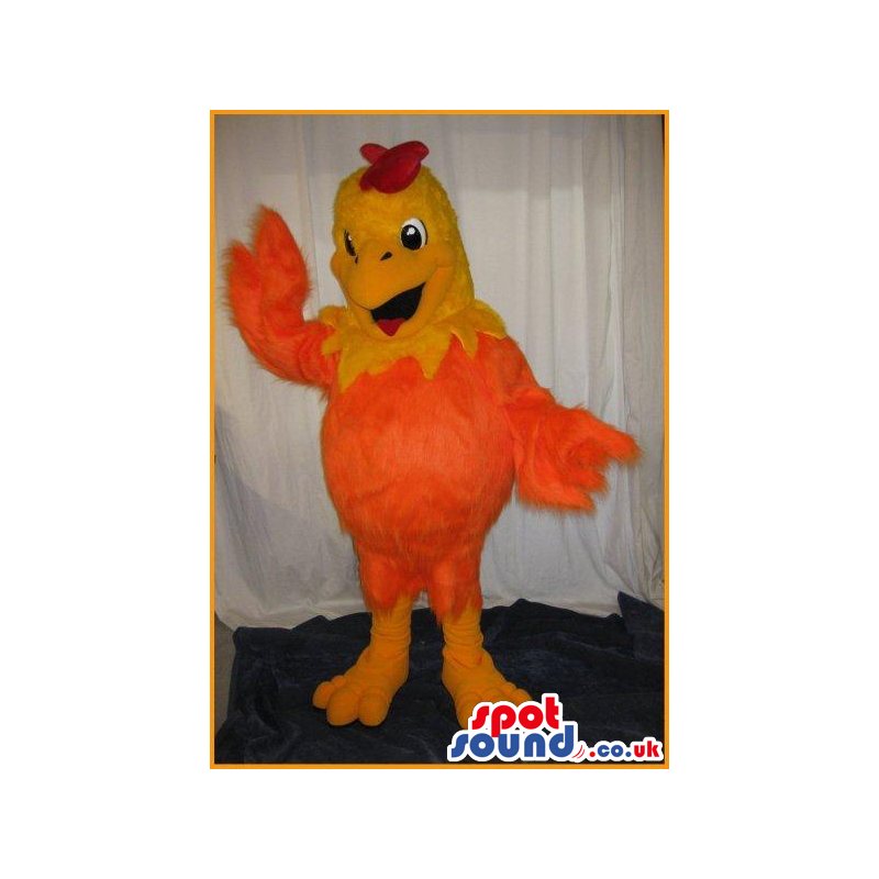 Orange And Yellow Hen Plush Mascot With A Cartoon Face - Custom