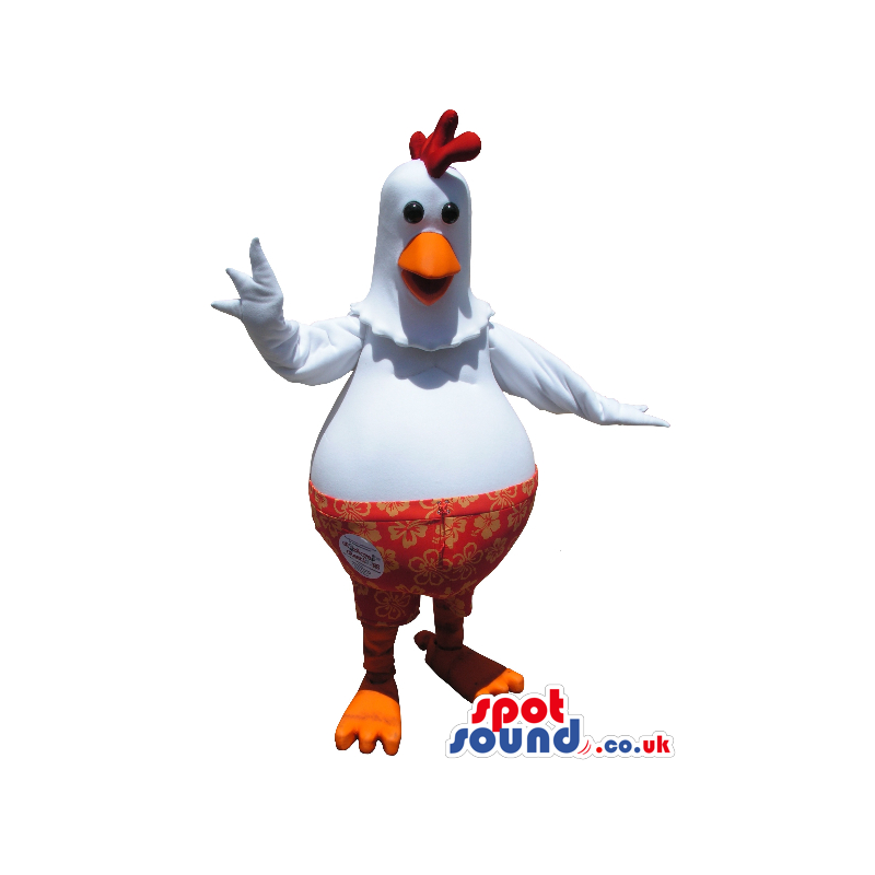 Customizable White Hen Chicken Plush Mascot Wearing Shorts -