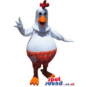 Customizable White Hen Chicken Plush Mascot Wearing Shorts -