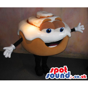 Bun Or Doughnut With Frosting Food Mascot With Funny Face -