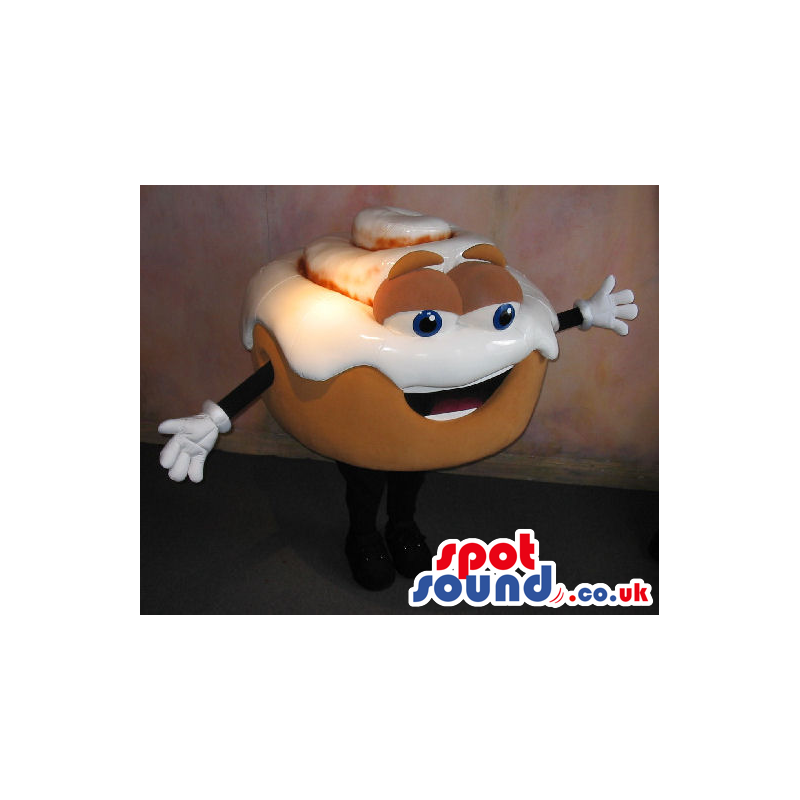 Bun Or Doughnut With Frosting Food Mascot With Funny Face -