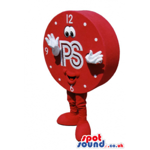 Amazing Red Clock Mascot With A Happy Face And Logo - Custom