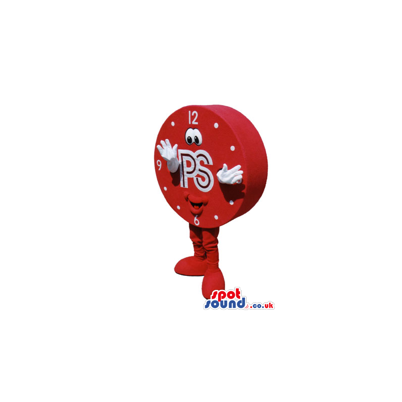 Amazing Red Clock Mascot With A Happy Face And Logo - Custom