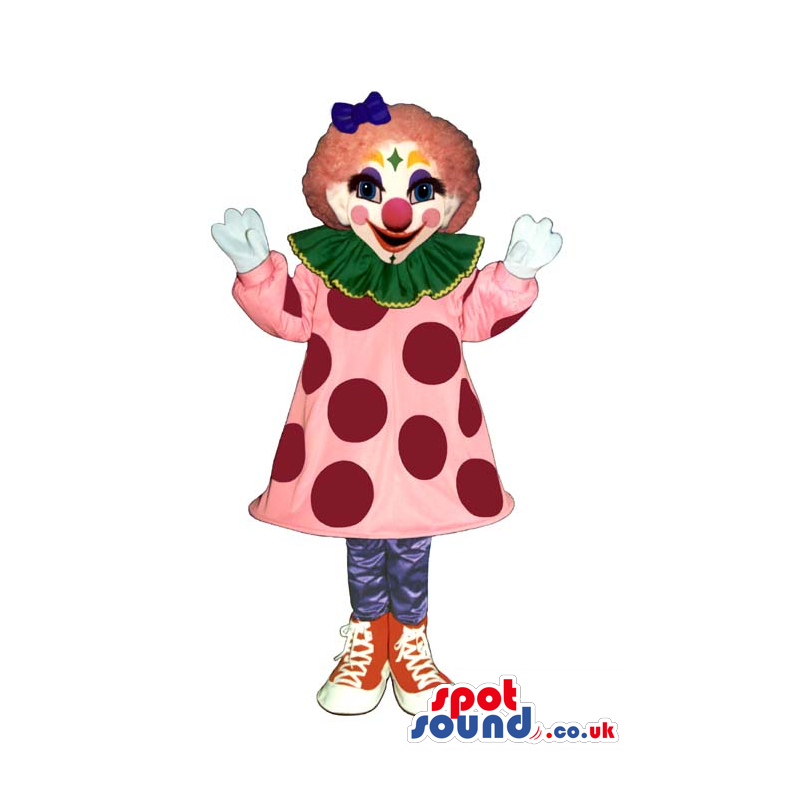 Colorful Girl Clown Mascot Or Costume With A Pink Dress -