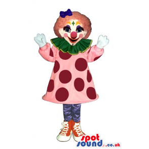 Colorful Girl Clown Mascot Or Costume With A Pink Dress -