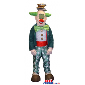 Colorful Clown Mascot With A Green Garments And Hair. - Custom