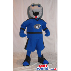 Grey Plush Snake Mascot Wearing Blue Sports Garments - Custom