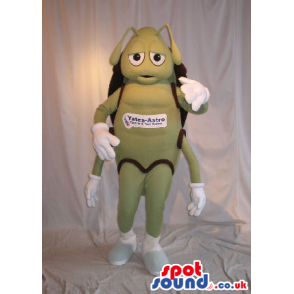 Cute All Green Bug Plush Mascot With A Logo On Its Chest -