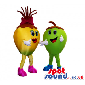Two Apple Fruit Plush Mascots In Green And Yellow - Custom