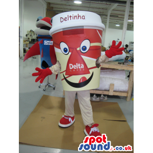 Red Big Coffee Cup Plush Mascot With Text And Logo - Custom