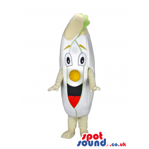White smiling pekin cabbage mascot with round yellow nose -