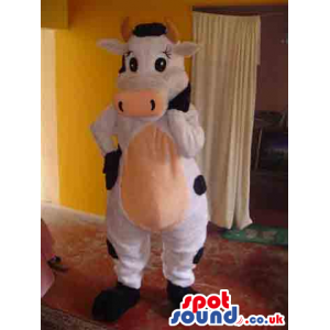 Customizable Cute Plain White And Black Cow Plush Mascot -