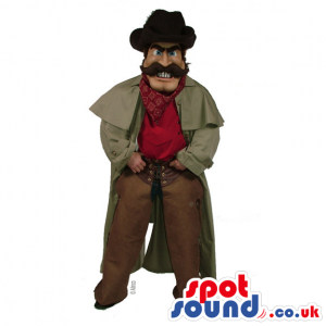 Cowboy Character Mascot With A Big Hat Clothes And A Jacket. -