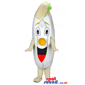 White smiling pekin cabbage mascot with round yellow nose -