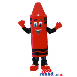 Customizable Big Red Crayon Mascot With Funny Face - Custom