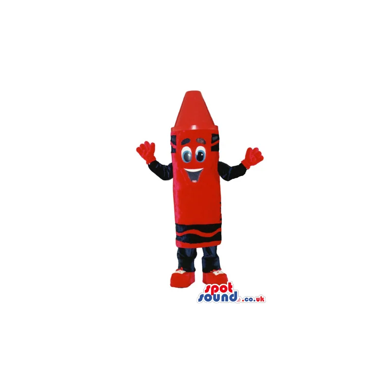 Customizable Big Red Crayon Mascot With Funny Face - Custom