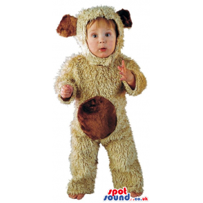 Cute Brown And Beige Hairy Dog Baby Child Size Costume Disguise
