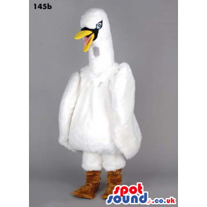 Customizable All White Goose Mascot With Blue Eyes - Custom