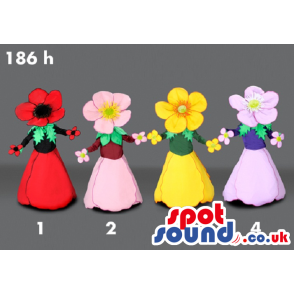 Four Flower Mascots With No Face In Different Colors - Custom