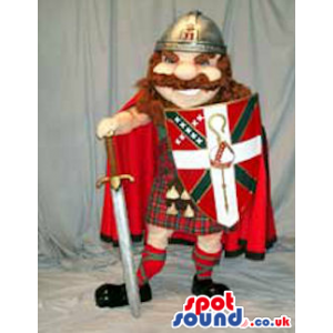 Red-Haired Warrior Plush Mascot Wearing Scottish Garments -