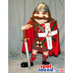 Red-Haired Warrior Plush Mascot Wearing Scottish Garments -