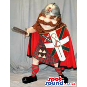 Red-Haired Warrior Plush Mascot Wearing Scottish Garments -