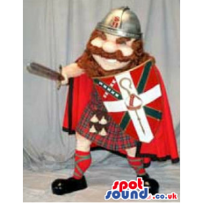 Red-Haired Warrior Plush Mascot Wearing Scottish Garments -
