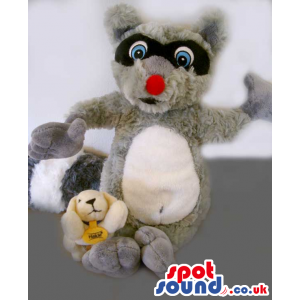 Grey Raccoon Plush Mascot Toy Gadget With Small Bunny - Custom