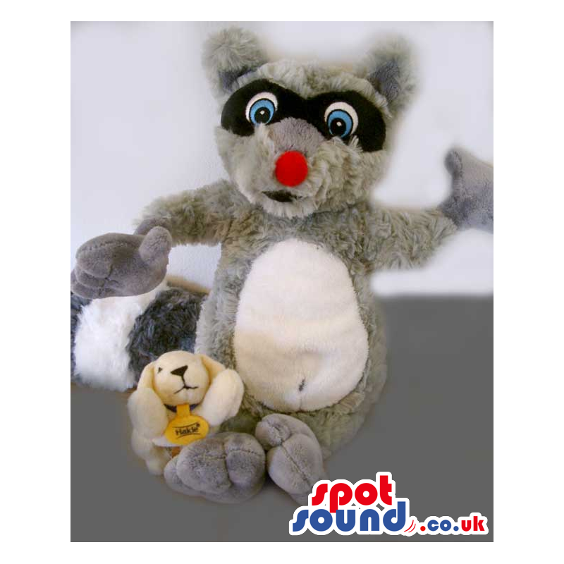 Grey Raccoon Plush Mascot Toy Gadget With Small Bunny - Custom