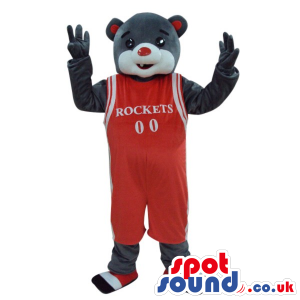 Grey Teddy Bear Plush Mascot Wearing Red Basketball Clothes -