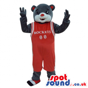 Grey Teddy Bear Plush Mascot Wearing Red Basketball Clothes -