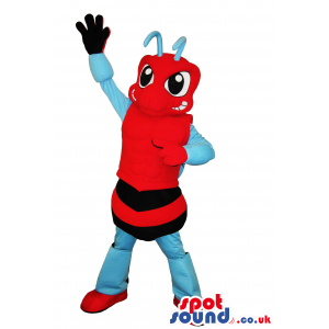 Angry Blue And Red Bug Plush Mascot With A Striped Belly -