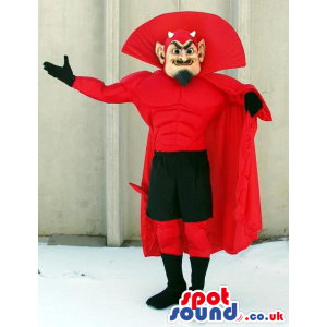 Red Devil Character Mascot With Black And Red Garments - Custom