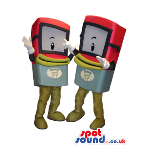 Two Walky-Talky Technology Device Mascots With Logos - Custom