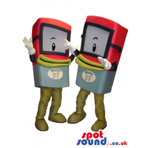 Two Walky-Talky Technology Device Mascots With Logos - Custom