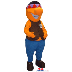 Orange Happy Creature Plush Mascot With Big Nose And A Hat -