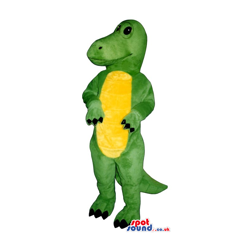 Green Alligator Plush Mascot With A Yellow Belly And Wire
