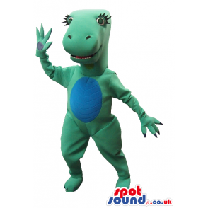 Green Dinosaur Girl Plush Mascot With A Blue Belly - Custom