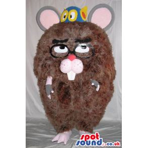 Brown Funny Hamster Pet Mascot With Glasses And A Toy - Custom