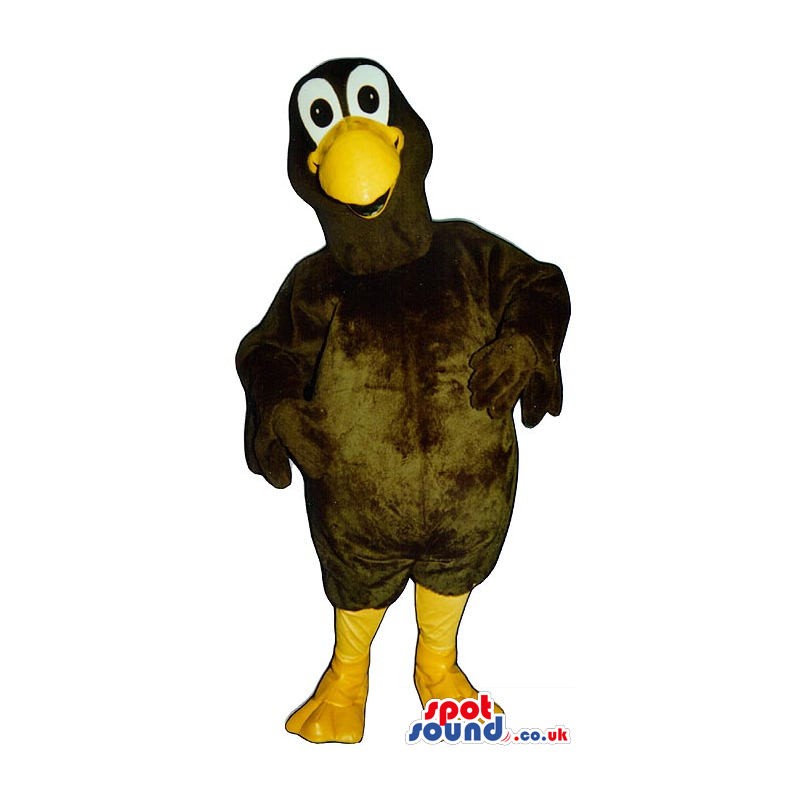 Funny Dark Brown Bird Plush Mascot With A Yellow Beak - Custom