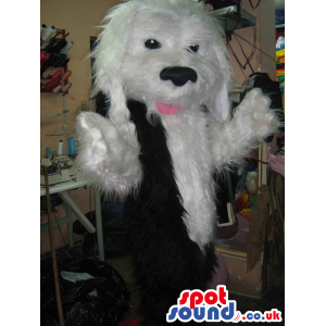 Hairy White Dog Plush Mascot With Black Body And Nose - Custom