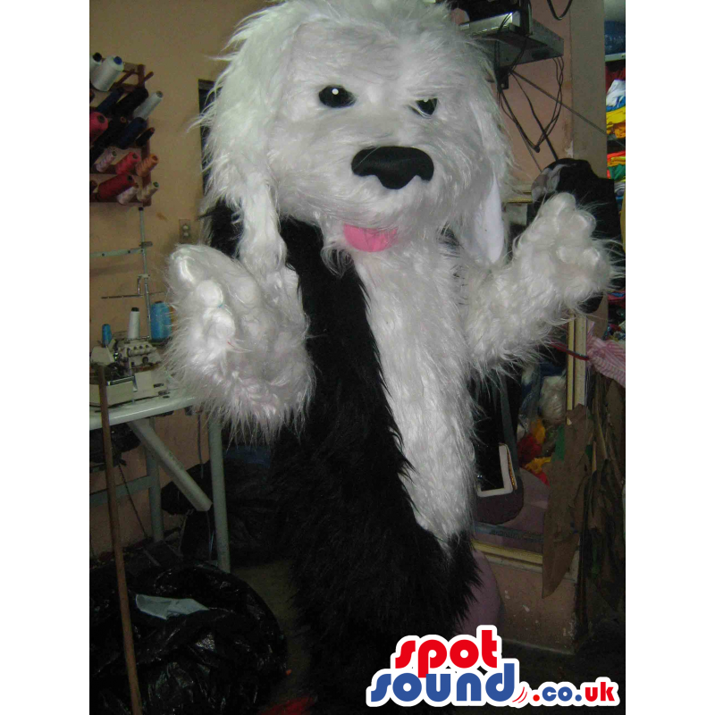 Hairy White Dog Plush Mascot With Black Body And Nose - Custom