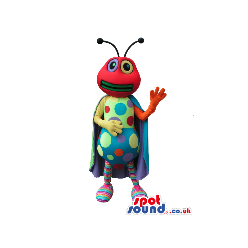Red Bug Plush Mascot With Colorful Dots And A Cape - Custom